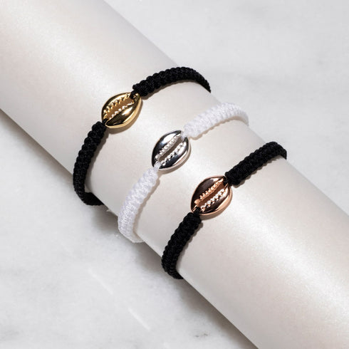 Cowrie Shell White Macrame Bracelet | .925 Sterling Silver